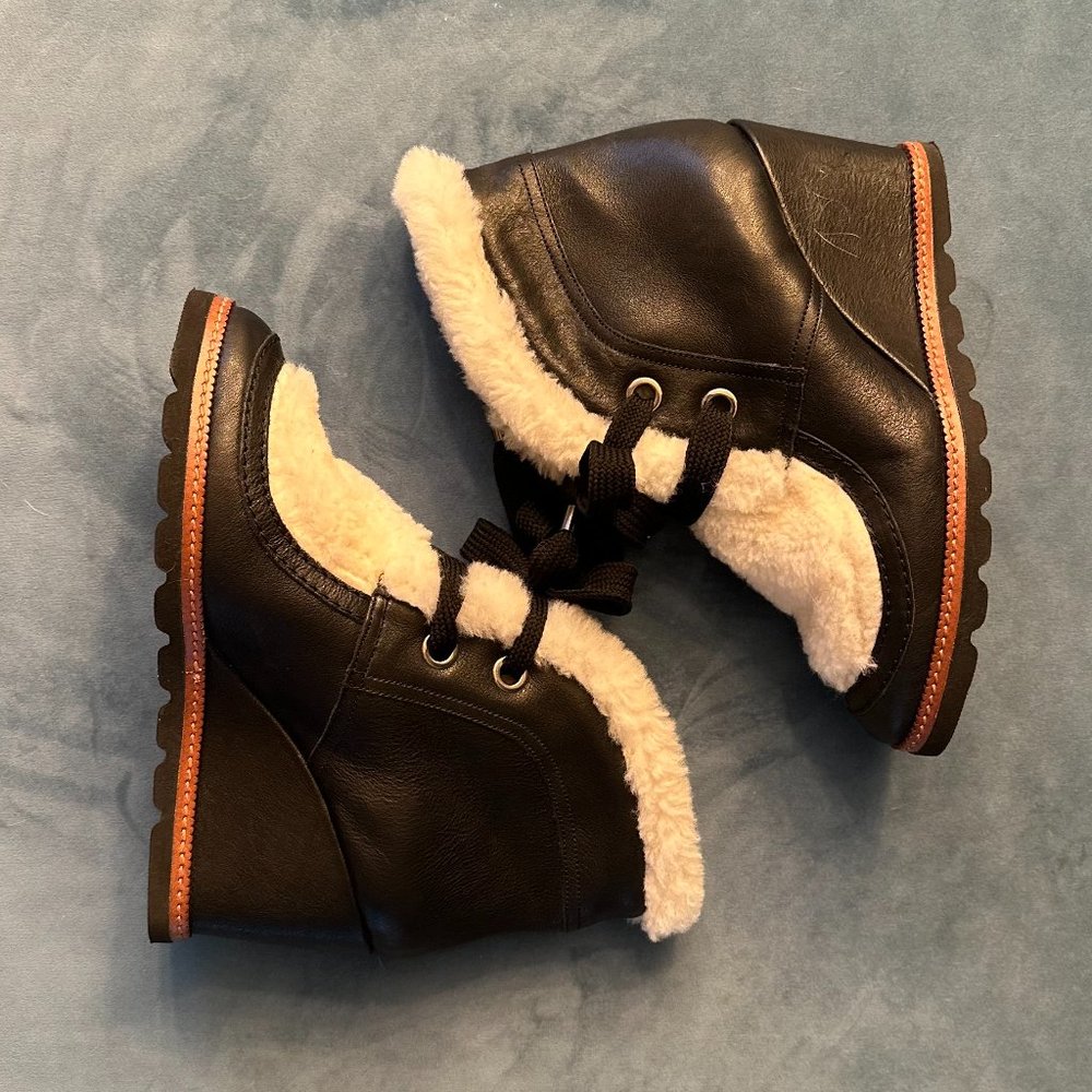 FABIANELLI Womens Euro 40 Shearling Wedge BOOTIE Leather/Fur Shoes Sz US 9